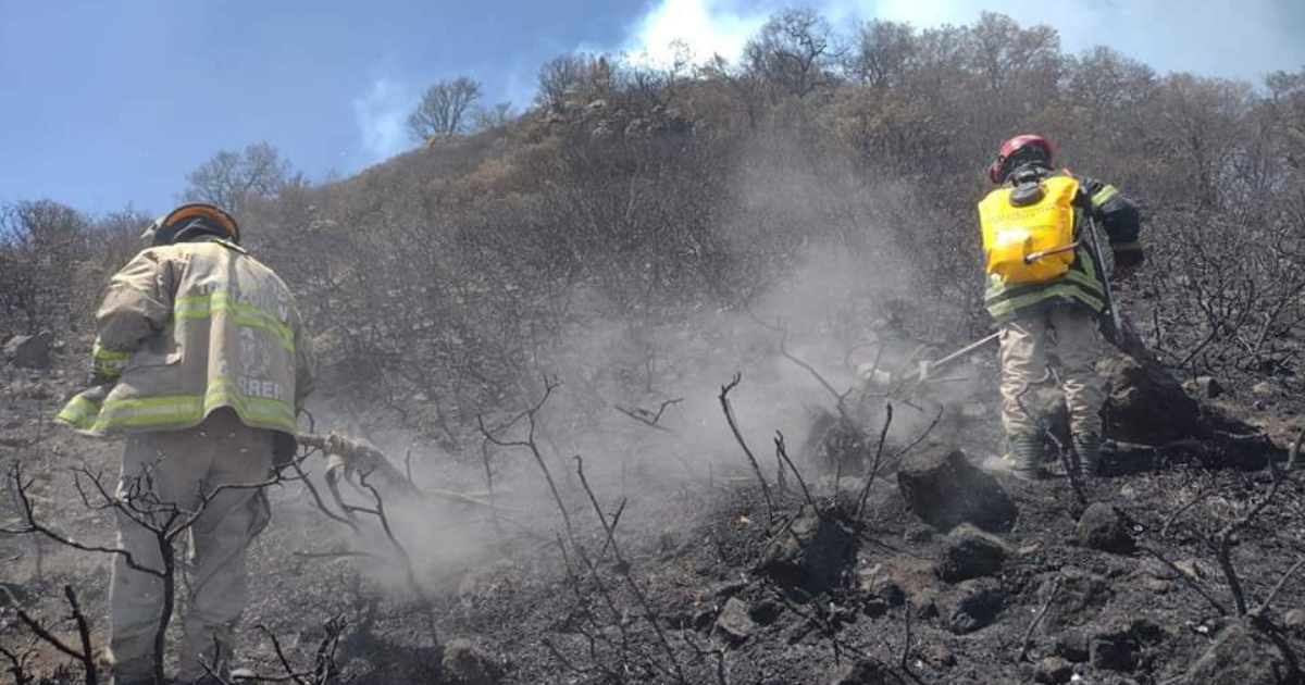 Bomberos de Tepotzotlan, trabajan en conjunto para controlar incendio en cerro limítrofe entre predio de la SEDENA y Huehuetoca.